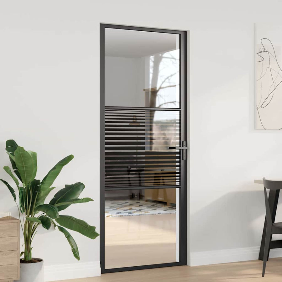 Binnen Deur Zwart 83 x 201.5 cm Verstevigd glas, Aluminium