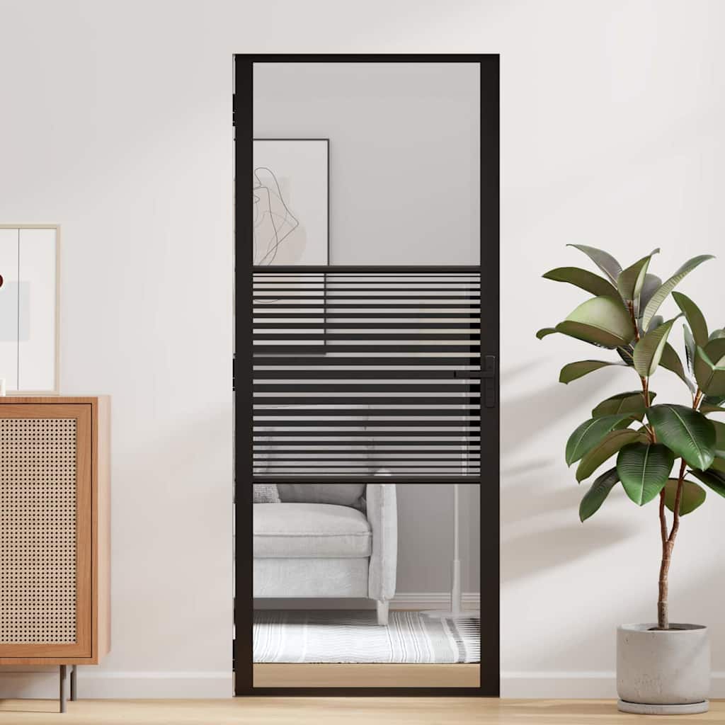 Binnen Deur Zwart 83 x 201.5 cm Verstevigd glas, Aluminium