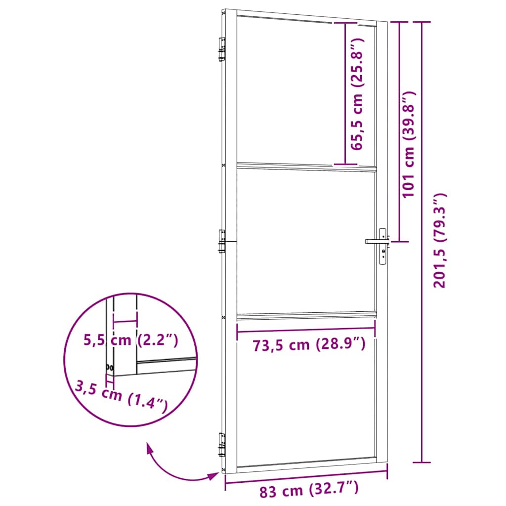 Binnen Deur Zwart 83 x 201.5 cm Verstevigd glas, Aluminium