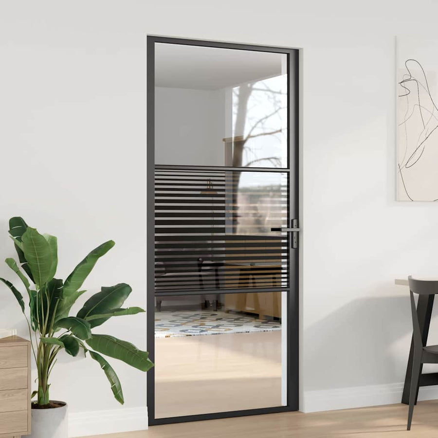 Binnen Deur Zwart 93 x 201.5 cm Verstevigd glas, Aluminium