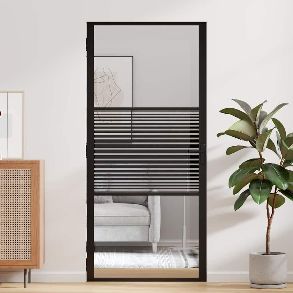 Binnen Deur Zwart 93 x 201.5 cm Verstevigd glas, Aluminium
