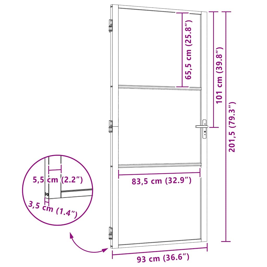 Binnen Deur Zwart 93 x 201.5 cm Verstevigd glas, Aluminium