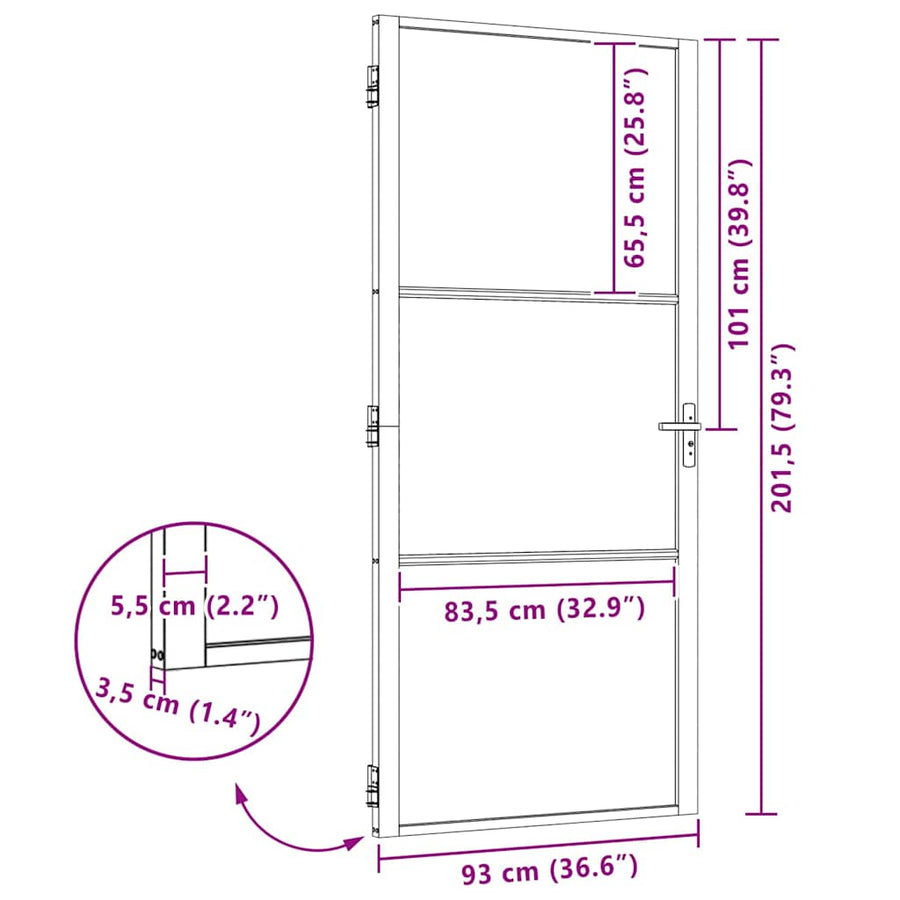 Binnen Deur Zwart 93 x 201.5 cm Verstevigd glas, Aluminium