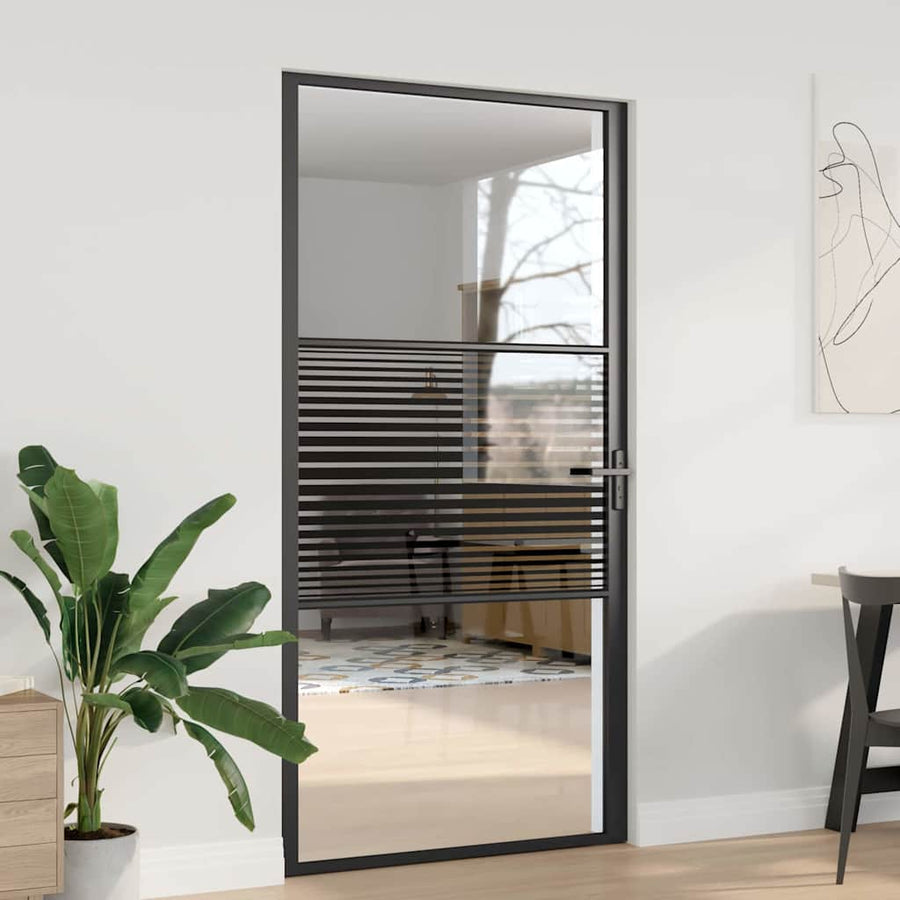 Binnen Deur Zwart 102.5 x 201.5 cm Verstevigd glas, Aluminium
