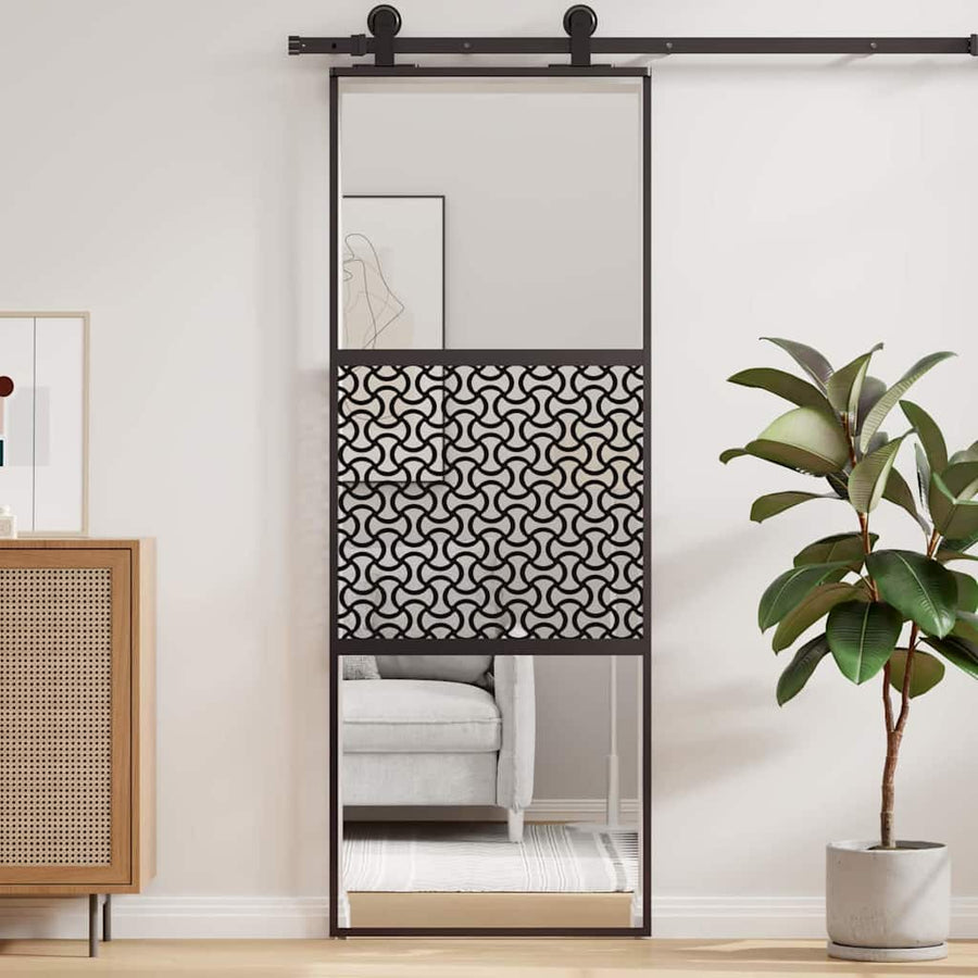 Schuifdeur Zwart 76 x 205 cm Verstevigd glas, Aluminium