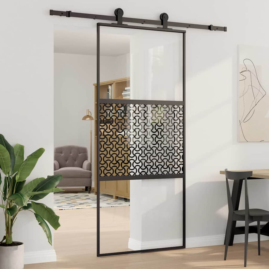 Schuifdeur Zwart 90 x 205 cm Verstevigd glas, Aluminium