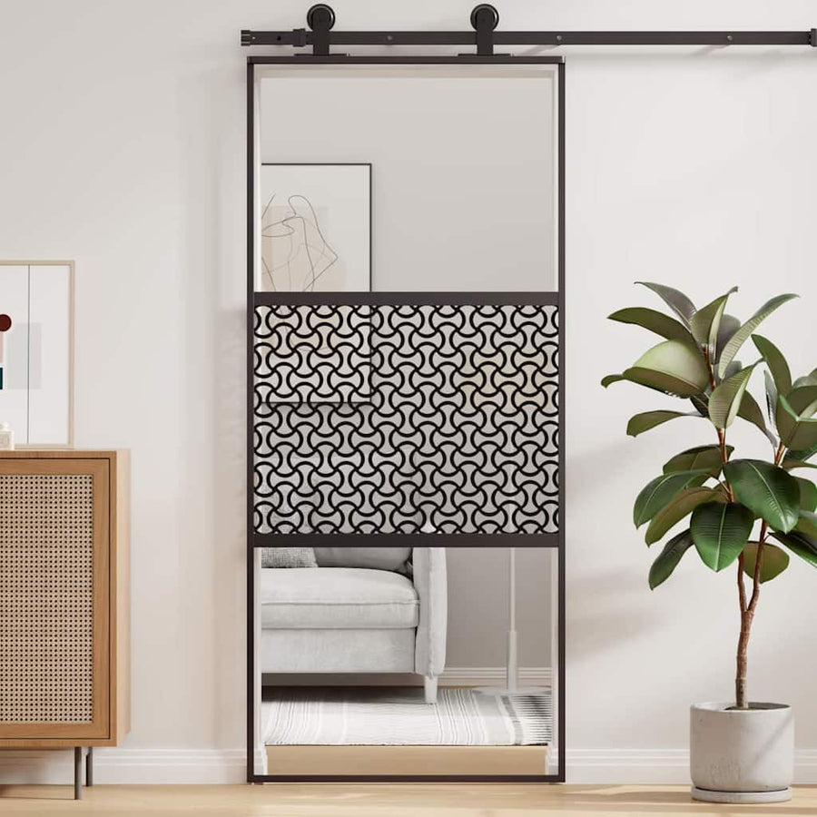 Schuifdeur Zwart 90 x 205 cm Verstevigd glas, Aluminium