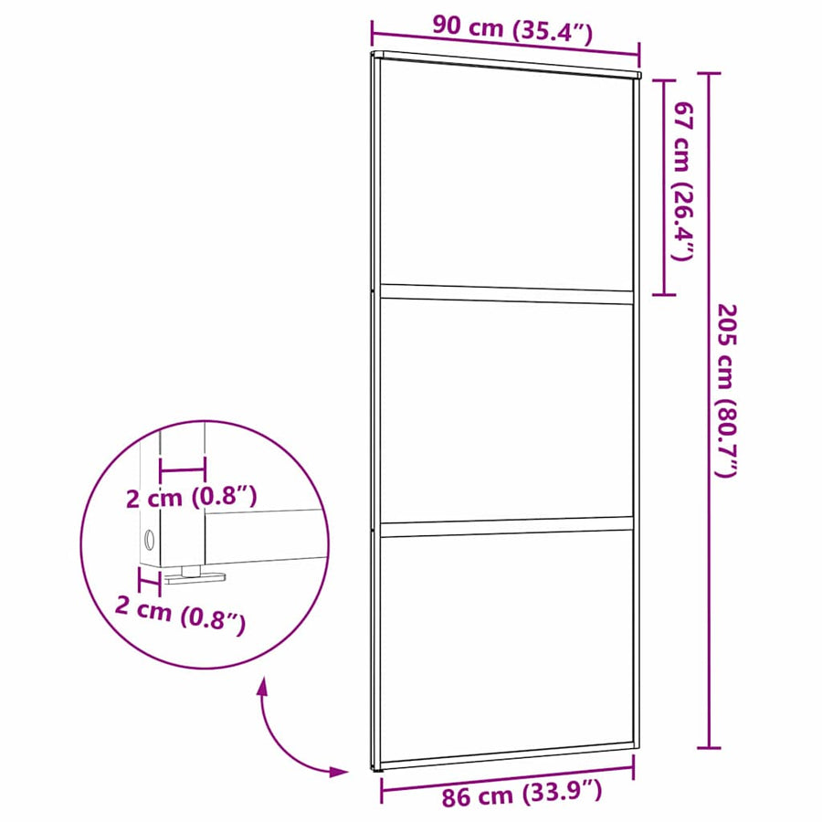 Schuifdeur Zwart 90 x 205 cm Verstevigd glas, Aluminium