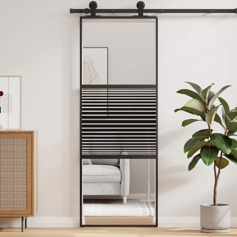 Schuifdeur Zwart 76 x 205 cm Verstevigd glas, Aluminium