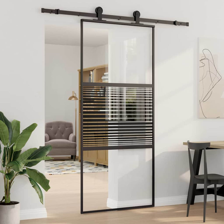 Schuifdeur Zwart 90 x 205 cm Verstevigd glas, Aluminium