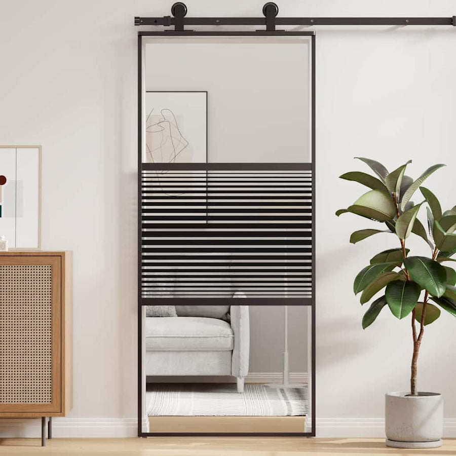 Schuifdeur Zwart 90 x 205 cm Verstevigd glas, Aluminium
