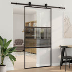 Schuifdeur glas gestreept zwart 102,5x205 cm aluminium