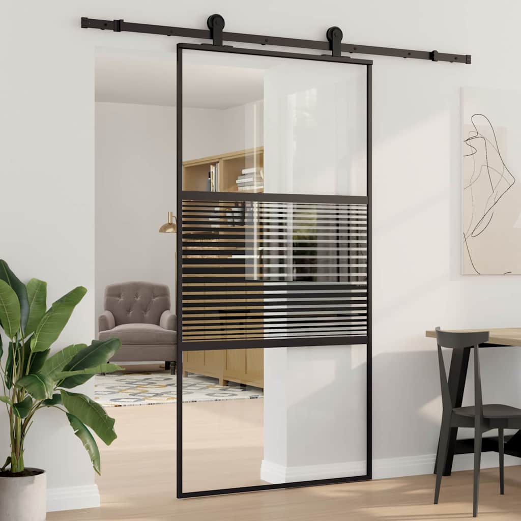 Schuifdeur Zwart 102.5 x 205 cm Verstevigd glas, Aluminium