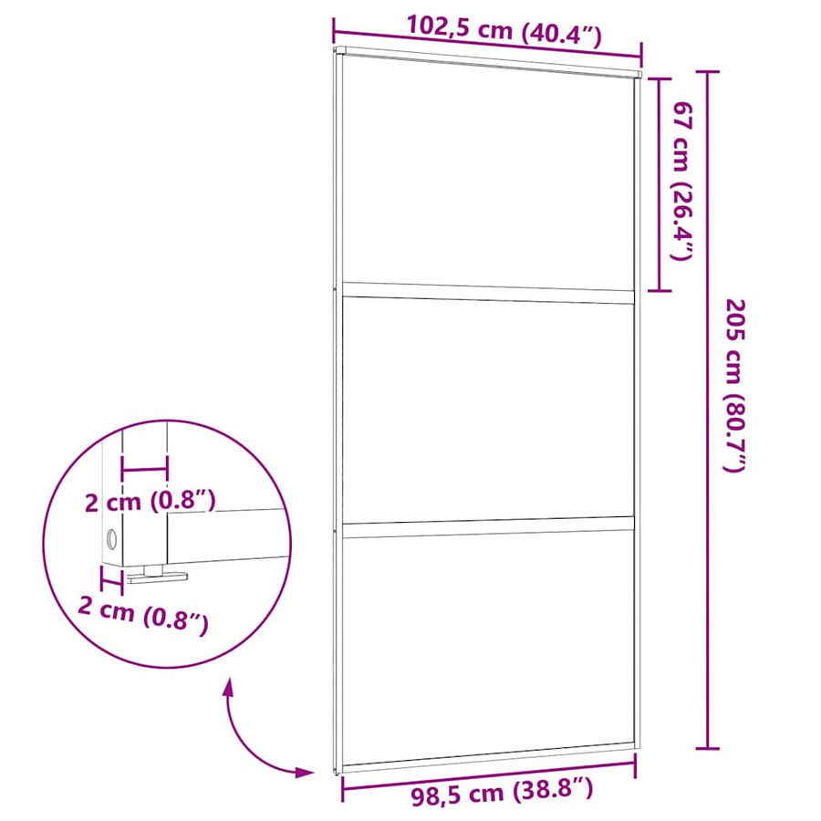 Schuifdeur Zwart 102.5 x 205 cm Verstevigd glas, Aluminium
