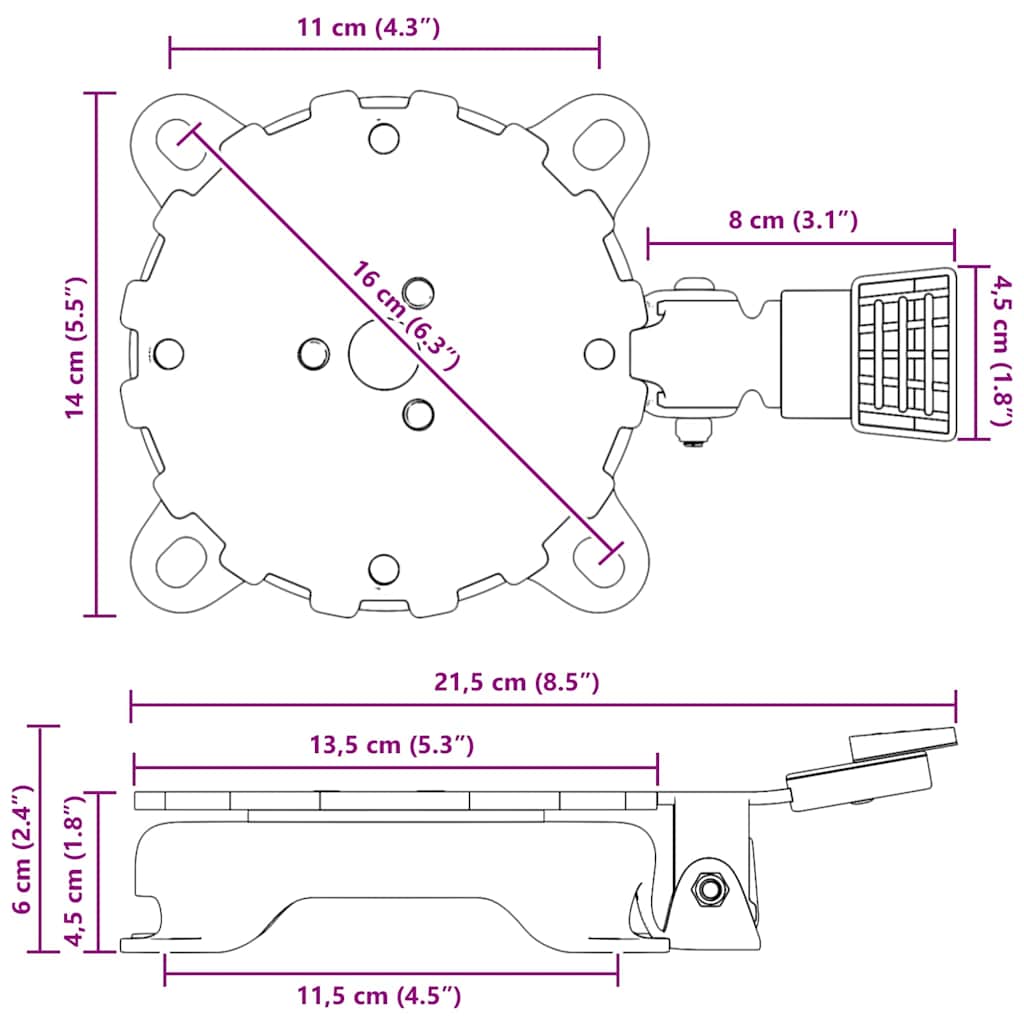 360-Graden Draaipedal Zilver 21,5 x 14 x 6 cm Staal