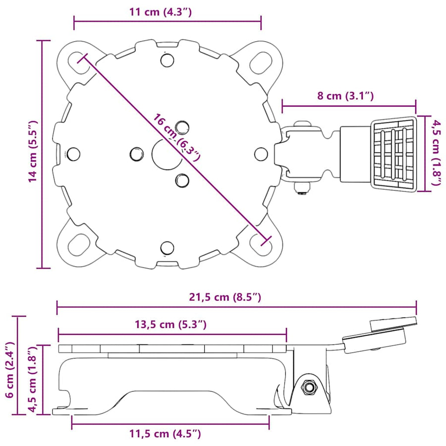 360-Graden Draaipedal Zilver 21,5 x 14 x 6 cm Staal