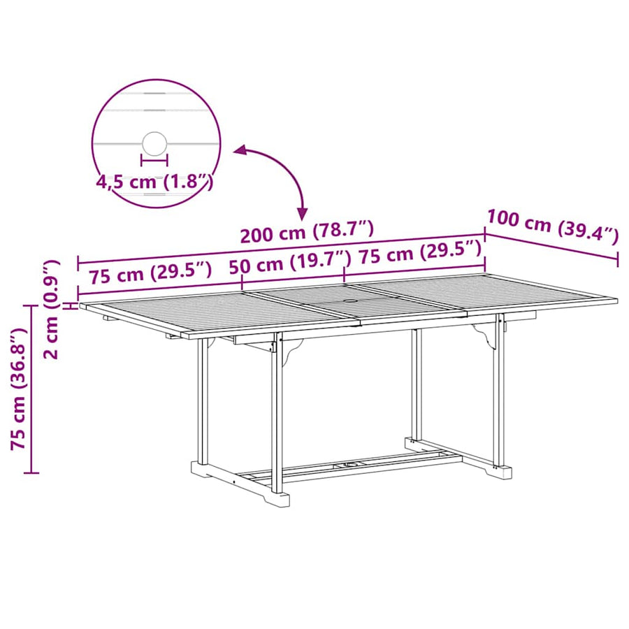 Tuin Eetset 7 pcs Bruin 200 x 100 x 75 cm Massief teakhout