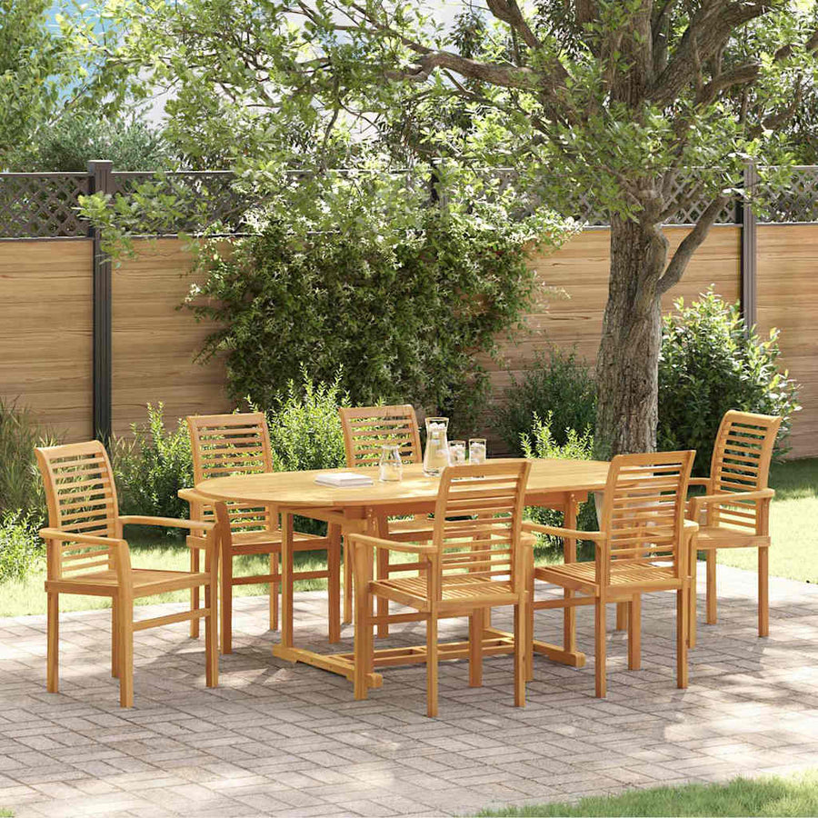 Tuin Eetset 7 pcs Bruin 200 x 100 x 75 cm Massief teakhout