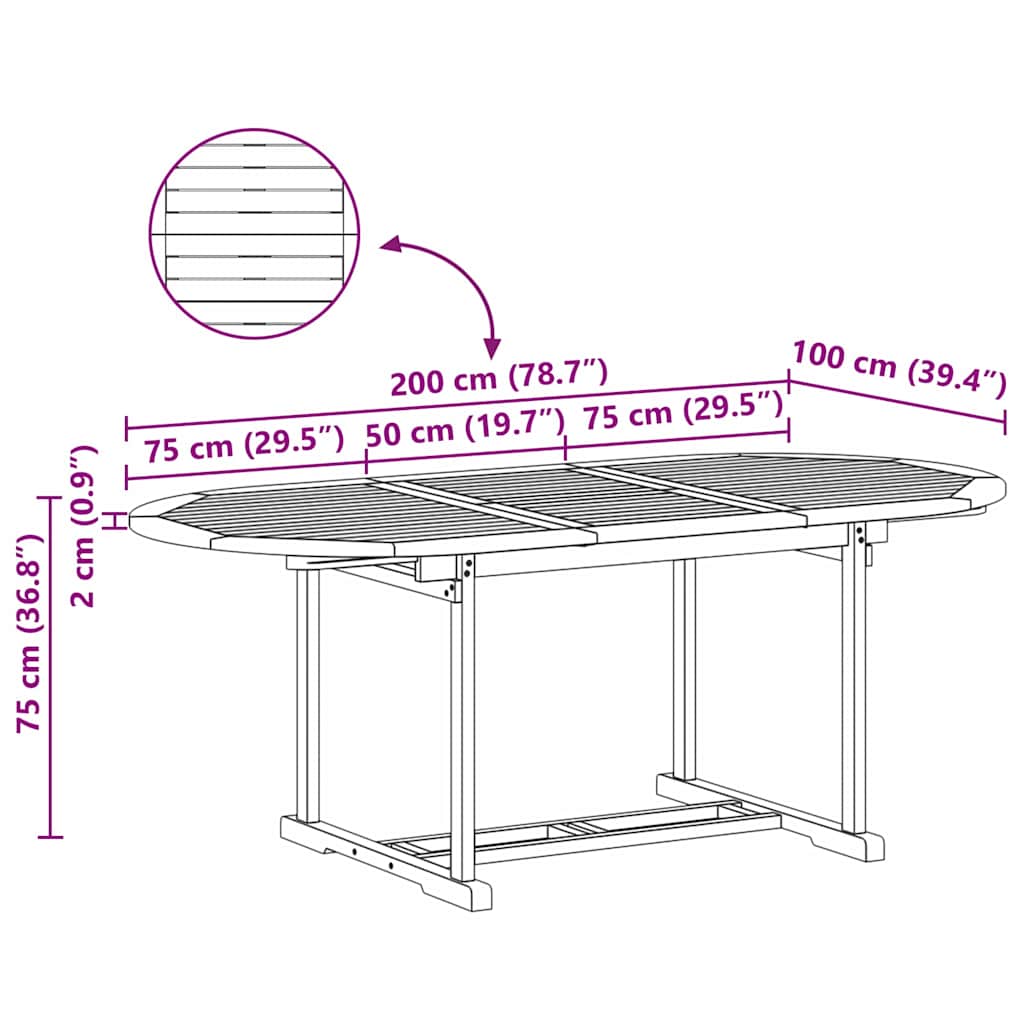 Tuin Eetset 7 pcs Bruin 200 x 100 x 75 cm Massief teakhout