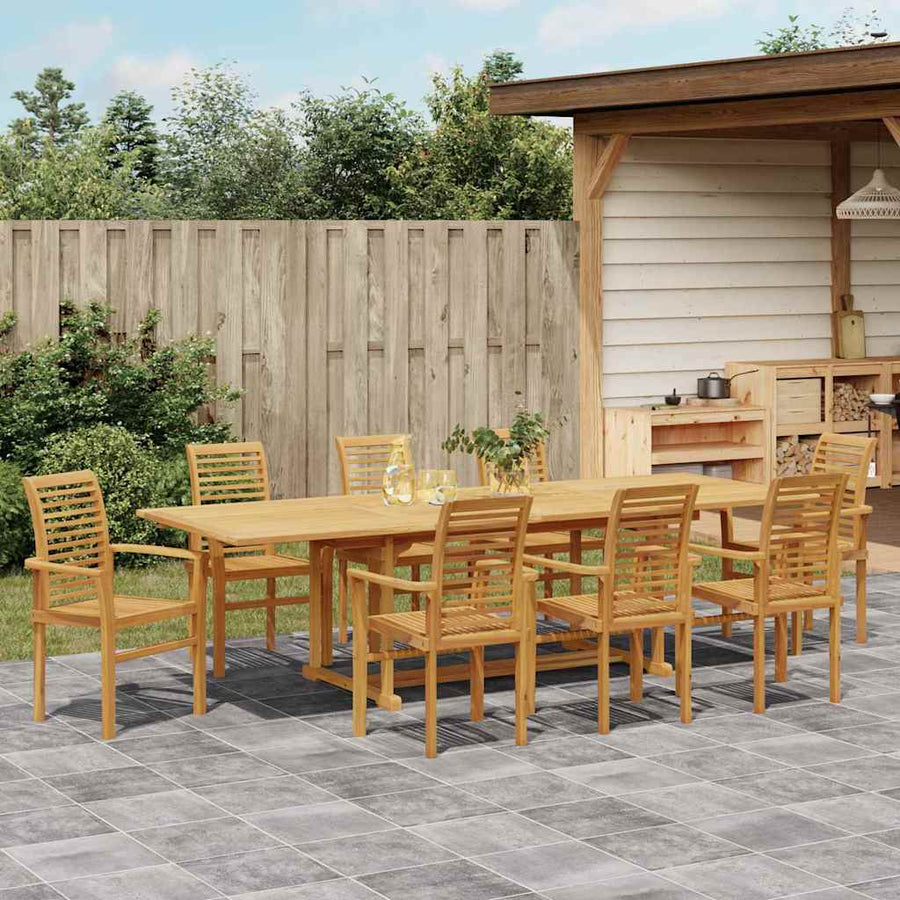 Tuin Eetset 9 pcs Bruin 280 x 100 x 75 cm Massief teakhout