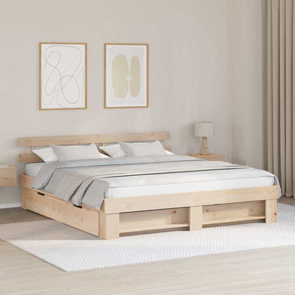 Bedframe met lade met hoofdeinde met opslag Bruin 200 x 200 cm Massief grenenhout
