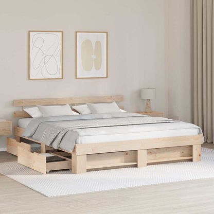 Bedframe met lade met hoofdeinde met opslag Bruin 200 x 200 cm Massief grenenhout