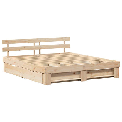 Bedframe met lade met hoofdeinde met opslag Bruin 200 x 200 cm Massief grenenhout