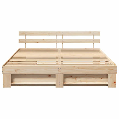 Bedframe met lade met hoofdeinde met opslag Bruin 200 x 200 cm Massief grenenhout