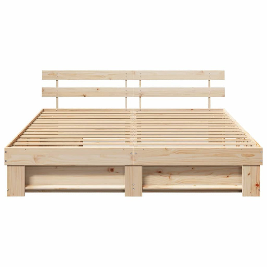 Bedframe met lade met hoofdeinde met opslag Bruin 200 x 200 cm Massief grenenhout
