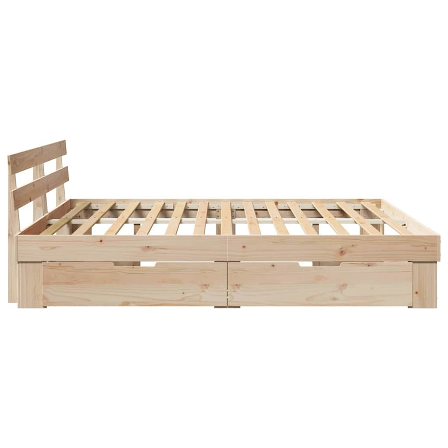 Bedframe met lade met hoofdeinde met opslag Bruin 200 x 200 cm Massief grenenhout
