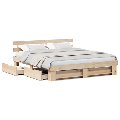 Bedframe met lade met hoofdeinde met opslag Bruin 200 x 200 cm Massief grenenhout