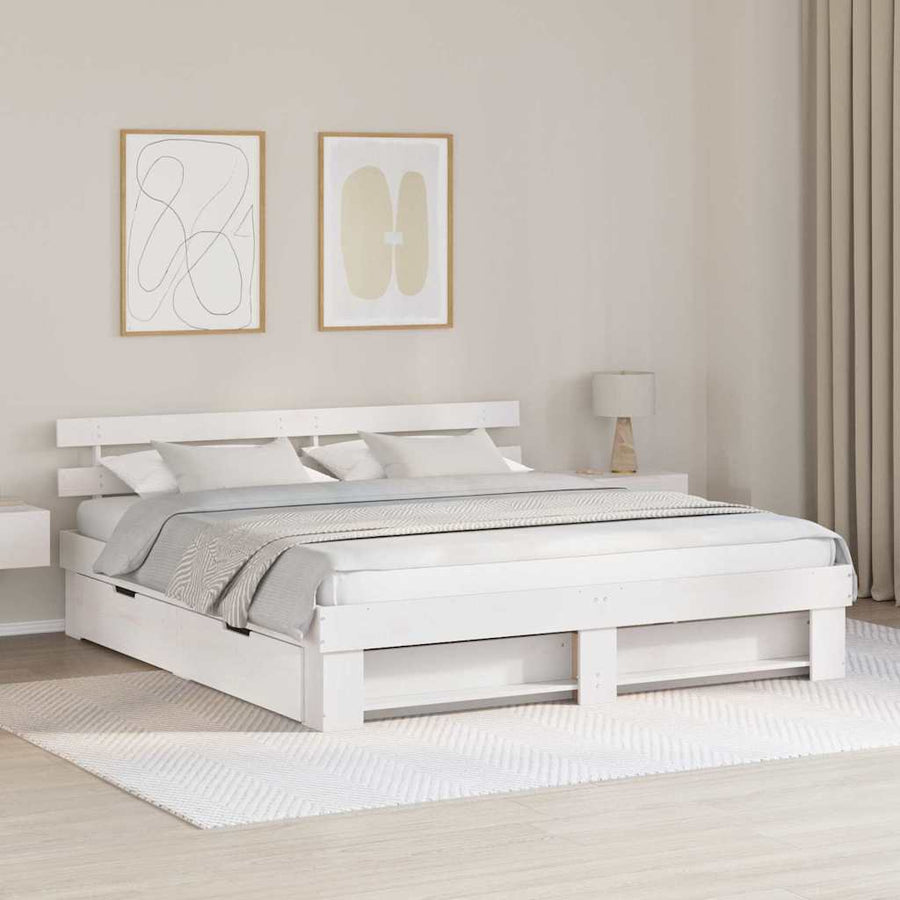 Bedframe met lade met hoofdeinde met opslag Wit 200 x 200 cm