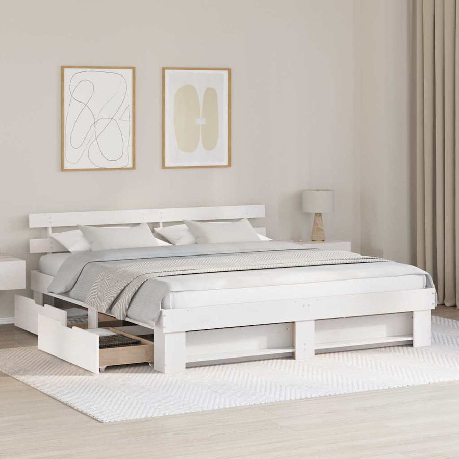 Bedframe met lade met hoofdeinde met opslag Wit 200 x 200 cm