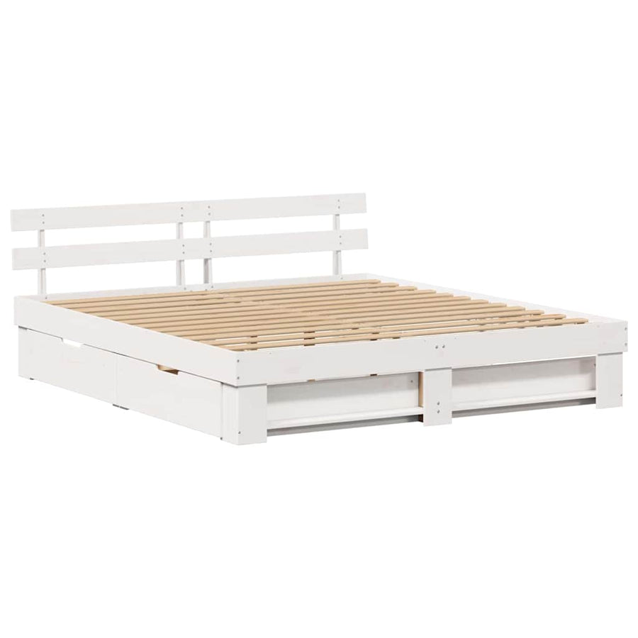 Bedframe met lade met hoofdeinde met opslag Wit 200 x 200 cm