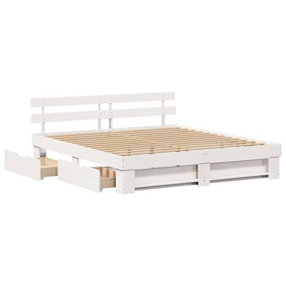 Bedframe met lade met hoofdeinde met opslag Wit 200 x 200 cm