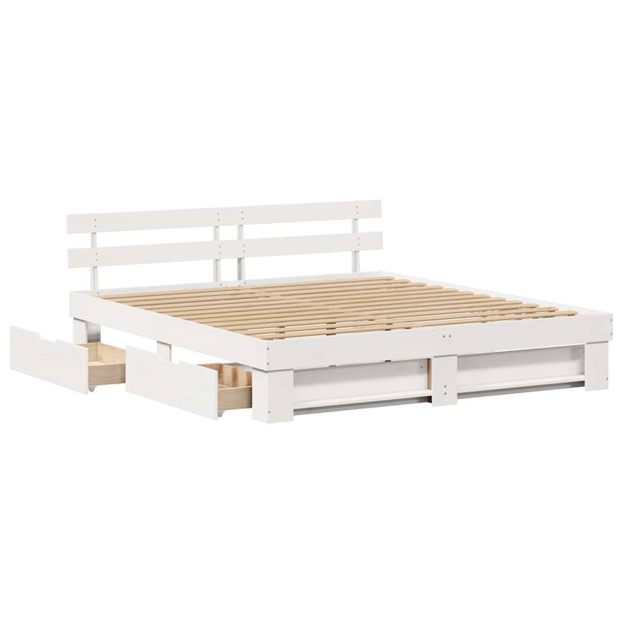 Bedframe met lade met hoofdeinde met opslag Wit 200 x 200 cm