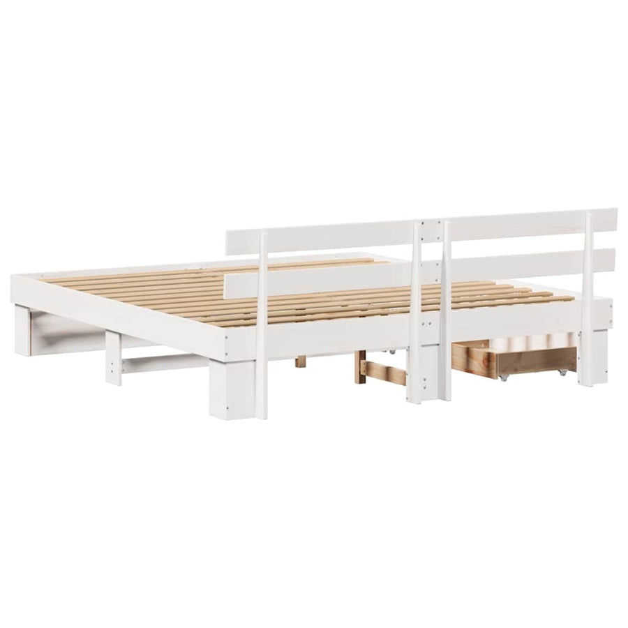 Bedframe met lade met hoofdeinde met opslag Wit 200 x 200 cm