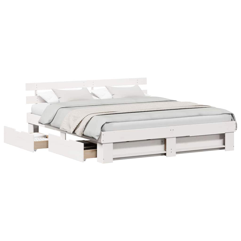 Bedframe met lade met hoofdeinde met opslag Wit 200 x 200 cm