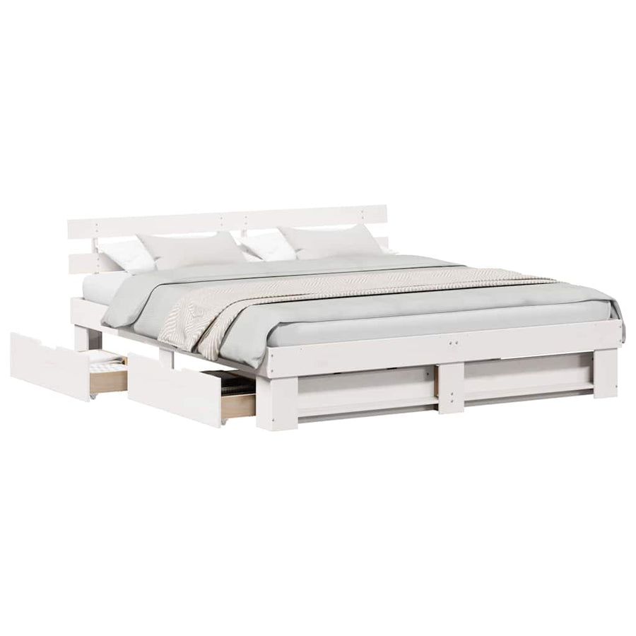 Bedframe met lade met hoofdeinde met opslag Wit 200 x 200 cm