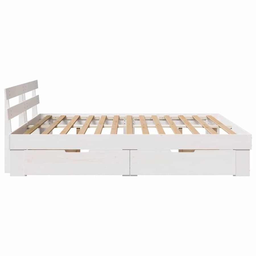 Bedframe met lade met hoofdeinde met opslag Wit 200 x 200 cm