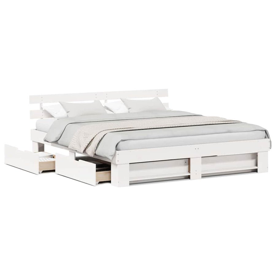 Bedframe met lade met hoofdeinde met opslag Wit 200 x 200 cm