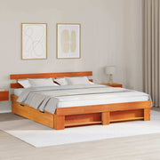 Bed frame with drawer Waxed brown 200 x 200 cm Solid pine wood