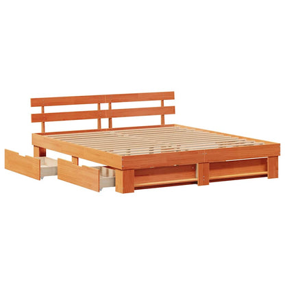Bedframe met lade Wasbruin 200 x 200 cm Massief grenenhout