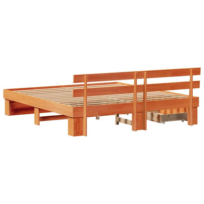 Bedframe met lade Wasbruin 200 x 200 cm Massief grenenhout
