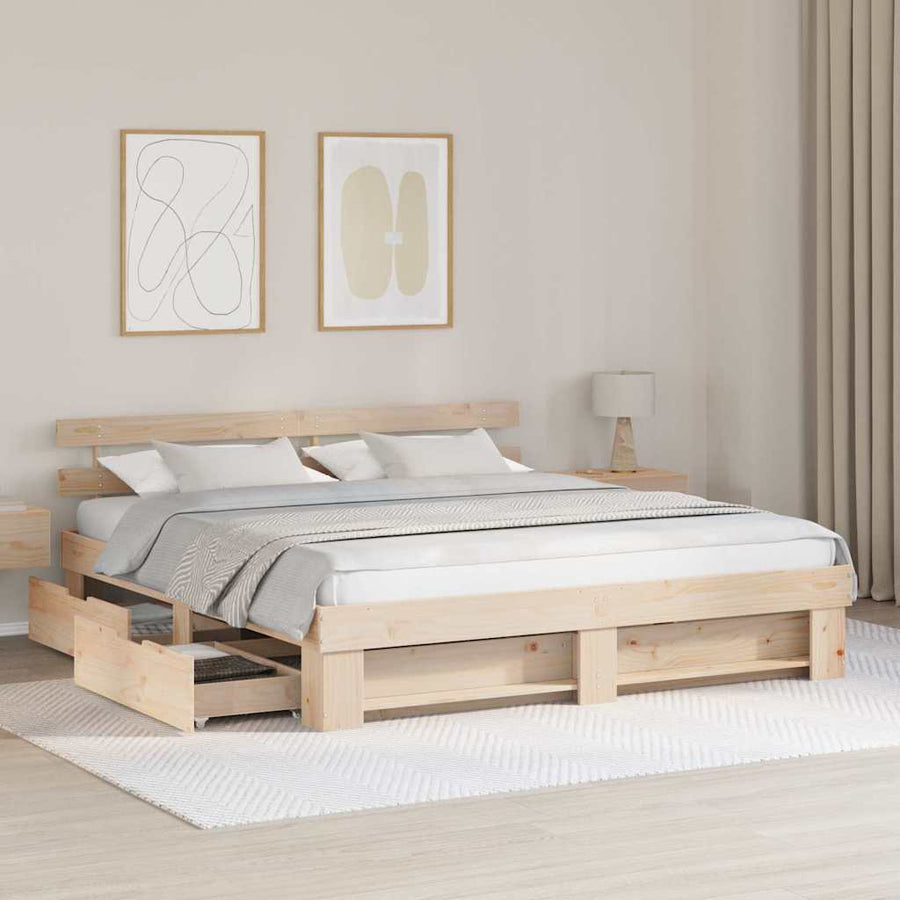 Bedframe met lade met hoofdeinde met opslag Bruin 180 x 200 cm Massief grenenhout