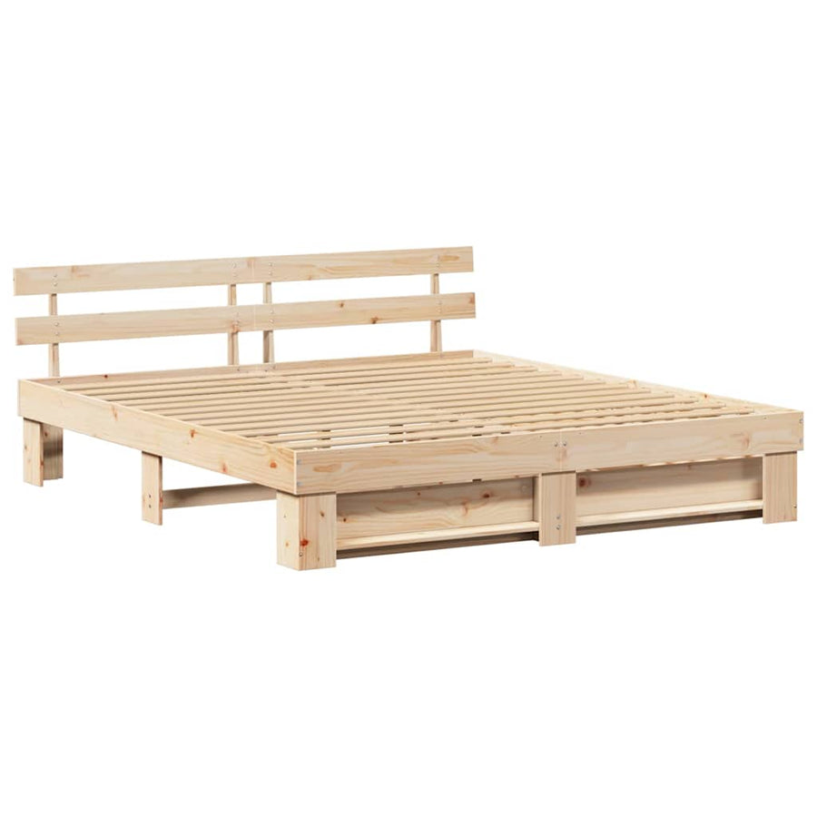 Bedframe met lade met hoofdeinde met opslag Bruin 180 x 200 cm Massief grenenhout