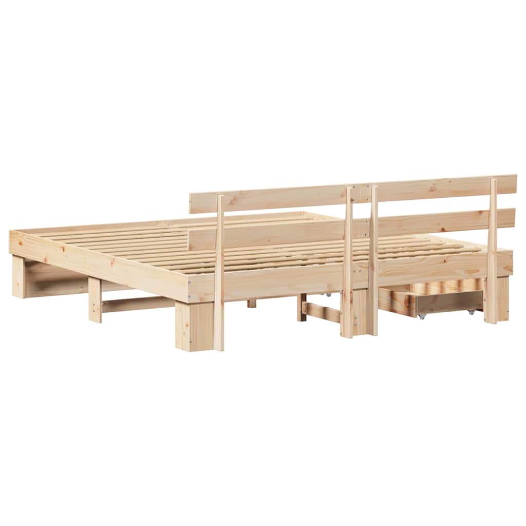 Bedframe met lade met hoofdeinde met opslag Bruin 180 x 200 cm Massief grenenhout