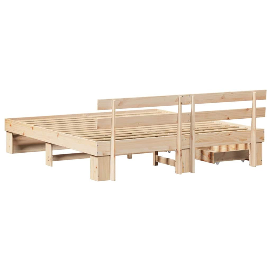 Bedframe met lade met hoofdeinde met opslag Bruin 180 x 200 cm Massief grenenhout