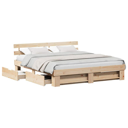 Bedframe met lade met hoofdeinde met opslag Bruin 180 x 200 cm Massief grenenhout