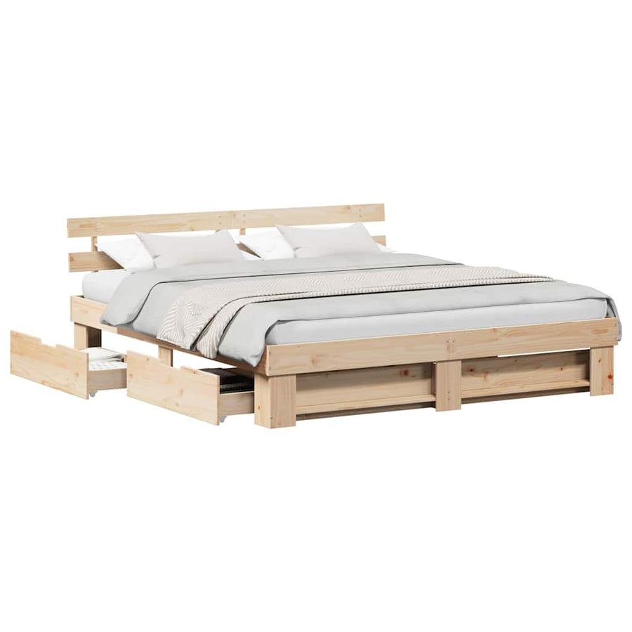 Bedframe met lade met hoofdeinde met opslag Bruin 180 x 200 cm Massief grenenhout